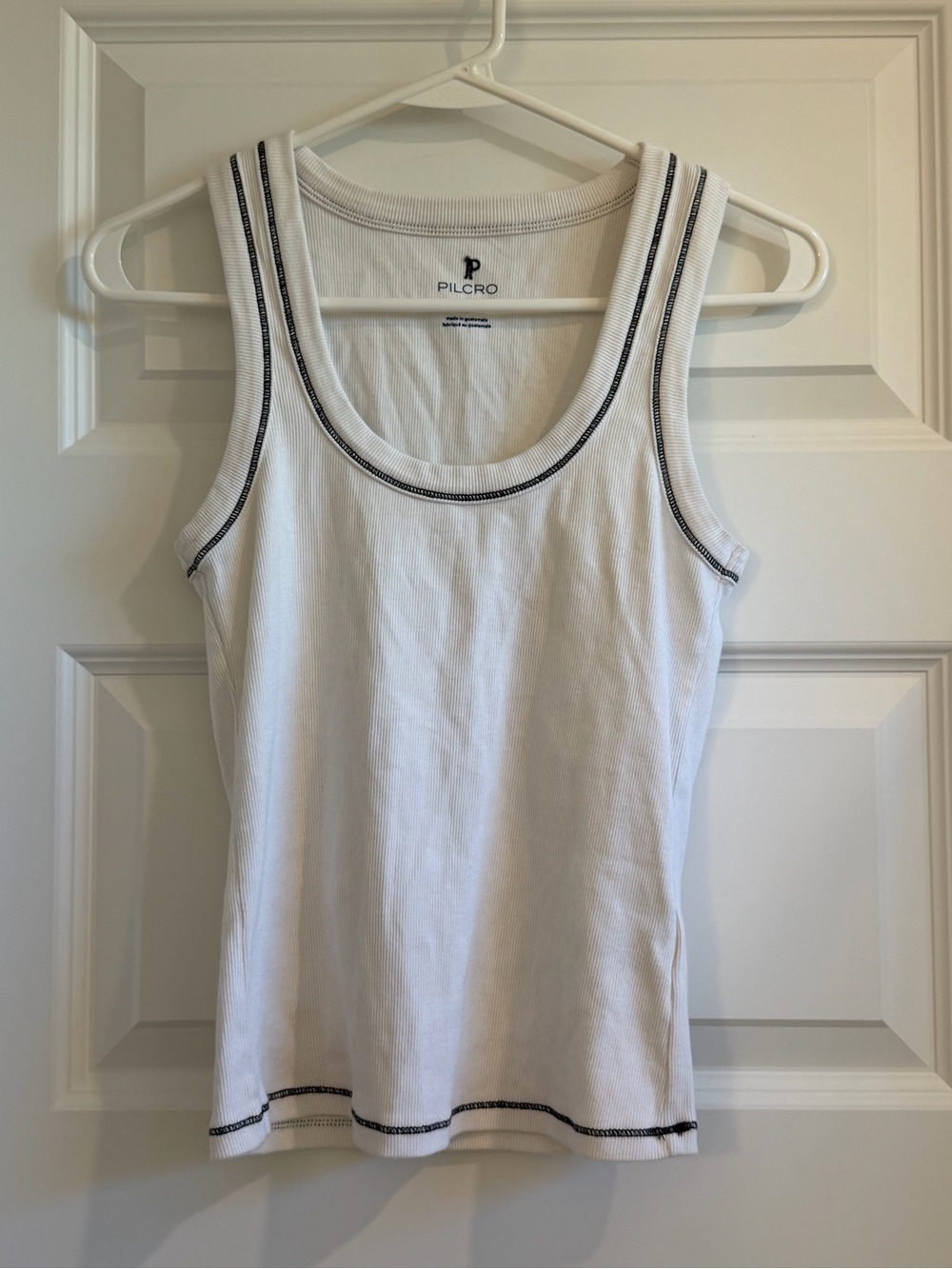 Pilcro White Ribbed Tank Top with Black Trim Stitching